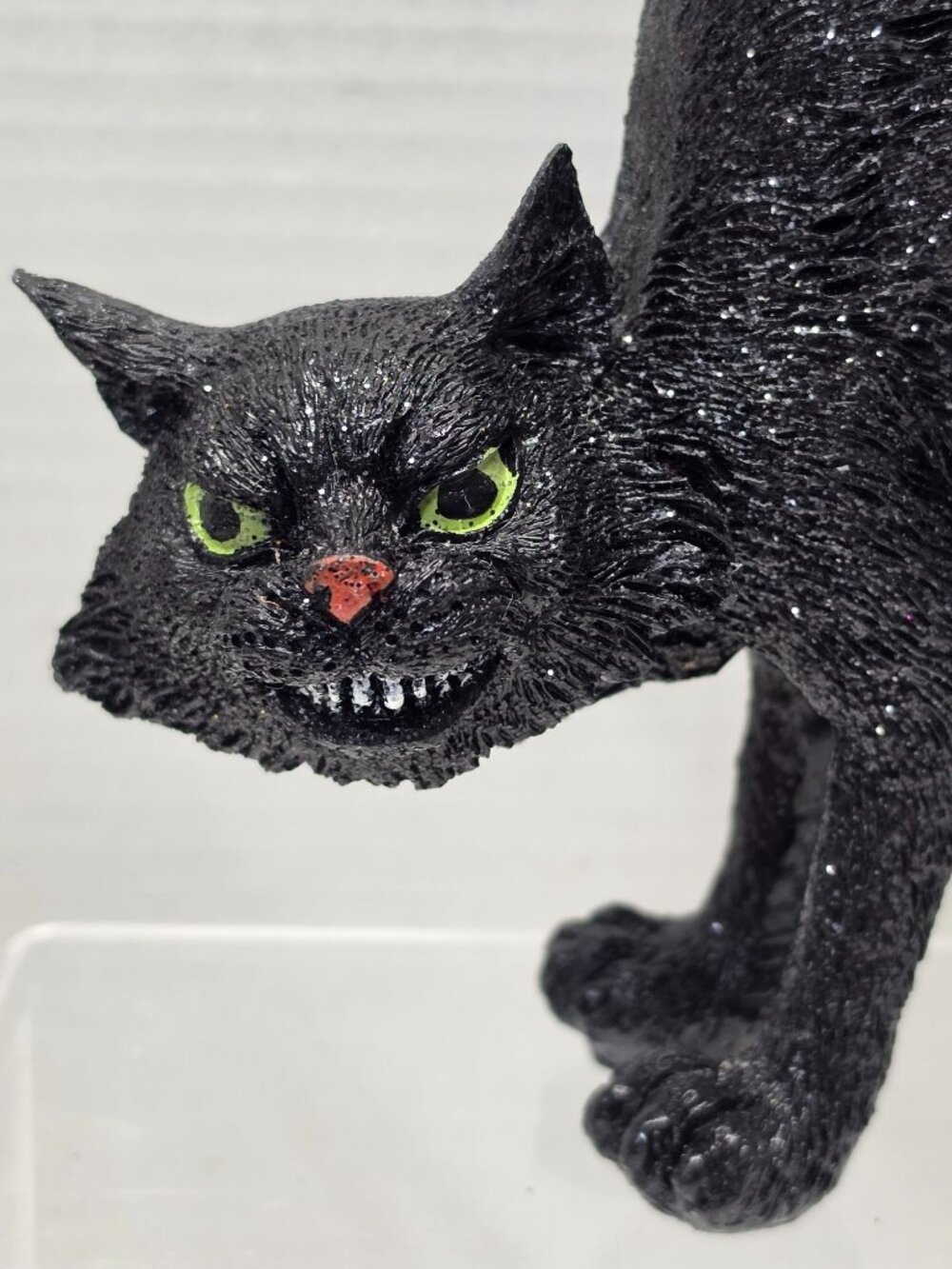 Halloween Black Cat Figurine Arched Back Glitter Resin Decor 8.5" - Picture 2 of 8